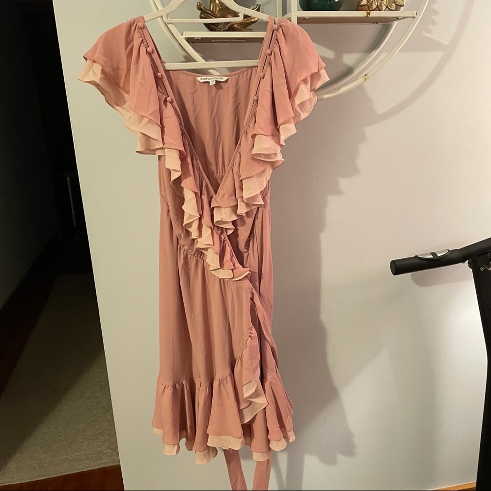 Rebecca Minkoff Women's XS Pink Ruffle Wrap Dress